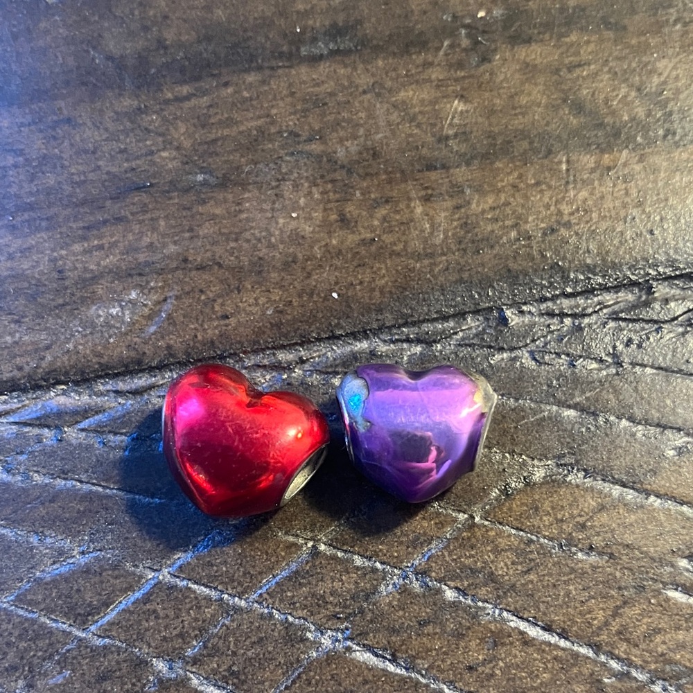 Pandora Red and Purple Heart Beads